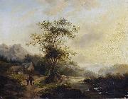 Andreas Schelfhout Travellers on a country lane painting